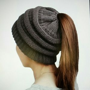 Ski hat/ messy bun ponytail beanie caps